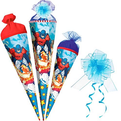 alles-meine.de GmbH Schultüte - Superheld/Hero 35-85 cm Größe wählbar mit/ohne Holzspitze - Zuckertüte - Zubehör Spitze - Zuckertüte - Tüllabschluß/Filzabschluß - e..