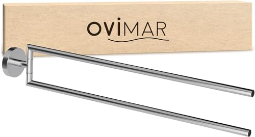 ovimar Handtuchstange Lodbjerg 2-Arm | Edelstahl | silber | zum Bohren | mit zwei Stangen als Handtuchhalter für Handtücher | Halterung zum Bohren oder Kleben an der Wand im Badezimmer