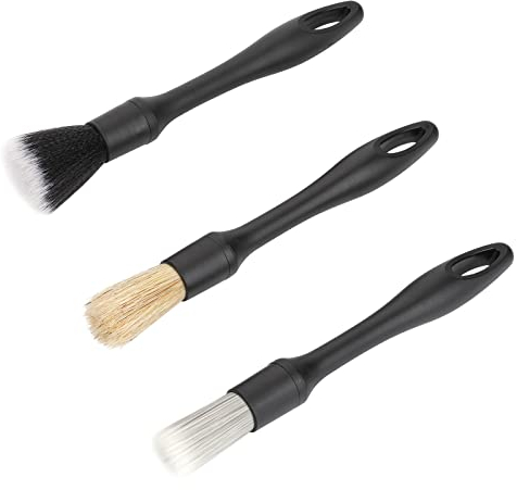 Cobee Auto Detailing Bürsten Set, 3 teiliges Auto Innen Detailing Bürsten Natürliches Wildschwein Haar Detail Bürsten Auto Ultra Soft Detail Reinigungs Bürsten Werkzeug für Innen