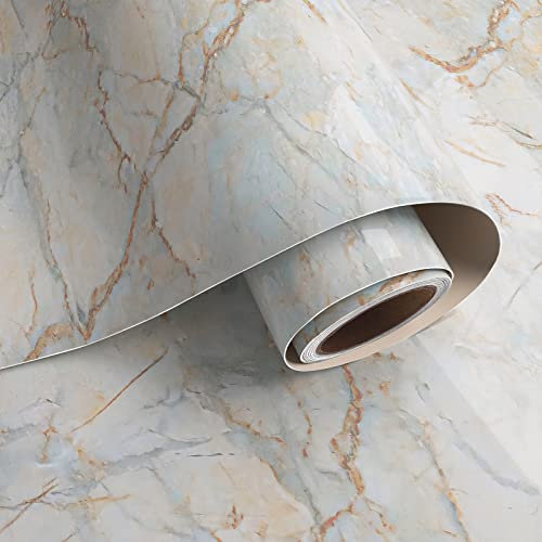 VaryPaper Marmor Tapete Selbstklebend 40cmx800cm Klebefolie Marmoroptik Arbeitsplatte Folie Küche Selbstklebende Folie Küchenrückwand Möbelfolie für Tische Tapete Badezimmer Wasserfest Schrankfolie
