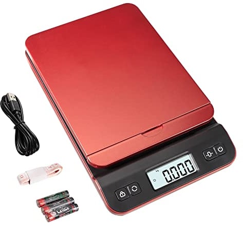 UNIWEIGH digital postwaage 39kg/86lb, briefwaage, paketwaage, plattformwaage, küchenwaage, grammwaage, postal scale mit Hold/Tara-Funktion für Büro, Haus,Lager, Markt, USB-Kabel, Maßband- Rote