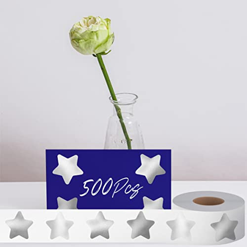 500 STÜCKE Silberne Sternaufkleber, selbstklebende Sternaufkleber in Metallic-Silber, Belohnungsverhaltenstabellen-Etiketten für Kinder, Schüler, Lehrerbedarf (jeweils 2,5cm)