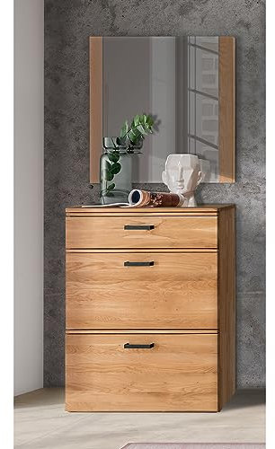 Lomadox Garderoben Flur Klappenschrank inkl. Spiegel Flurset Garderobenset in Eiche massiv geölt, B/H/T: ca. 80/200/39 cm