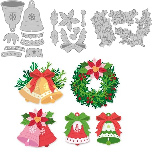 BENECREAT 3 Stück Weihnachtsglocken-Stanzschablonen, Stechpalmenblätter Stanzformen Schablonen, Formen Für Kartenherstellung, Weihnachtskarten, Scrapbooking, Alben, Basteln