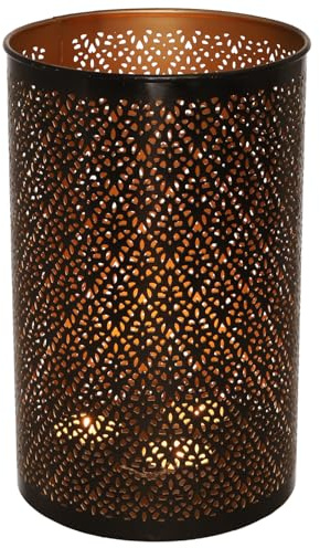 Runde Metall Windlicht Leuchte, Teelichthalter, Modell 7, 25 cm | Metallschirm mit filigranen Mustern, auch als Deckenlampe nutzbar, verschiedene Größen verfügbar.