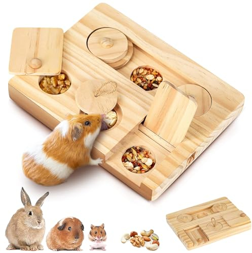 Meerschweinchen Spielzeug, 6 in 1Hamster Holzspielzeug, Hamster Accessory Set, Kleintiere Kauspielzeug zur Futtersuche, geeignet für Hamster und Kaninchen