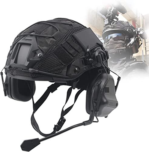 LZEFIA Adjustable Tactical Fast Helmet Combined With Headset And Multicam Helmet Cover Outdoor Paintball Hunting Gear For Airsoft Paintball Cs Game Set