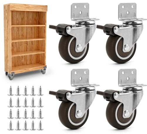 4 Möbelrollen 50 mm. Möbelrollen mit 4 Bremsen. Rollen mit Bremse werden mit 20 Nägeln geliefert. Schwenkbare Rollen für schwere Lasten, schwere Möbel, Tische, Sofas, Regale, Bücherregale usw.
