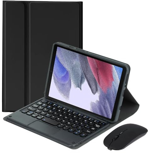 HLTOOP Keyboard Case for Samsung Galaxy Tab A7 Lite 8.7 2021 (SM-T220/T225), Detachable Wireless Keyboard with Touchpad, Soft Back Cover, Rechargeable Mouse,Black