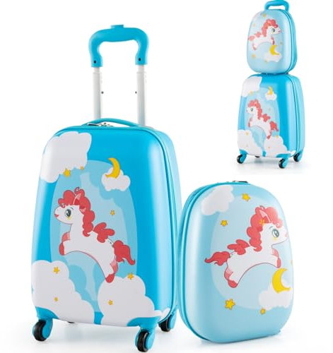 SOARS Kinderkoffer & Rucksack, Kindertrolley mit Rollen & verstellbarem Griff, Koffer Set, Kindergepäck, Reisekoffer Kinder Jungen & Mädchen, für Spielzeug, Kleidung (Einhorn C, 12+16)