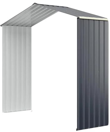 HOMASIS Gerätehaus Metall, Geräteschuppen mit 4 Lüftungsfenster & 2 Schiebetür, Gartenhaus mit Satteldach, wetterfest Gartenschuppen Gartenhütte Outdoor, Grau (Nur Erweitert 213x64x195cm)