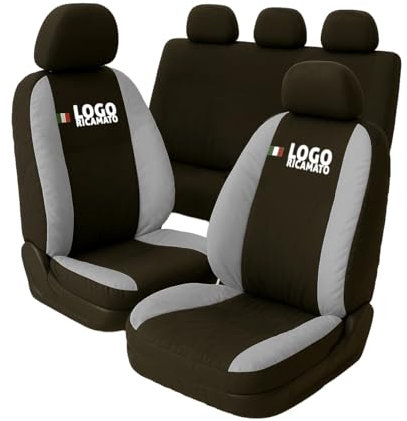 Coprisedili auto compatibili per Grande Punto, 3 e 5 porte, Made in Italy, set copri sedili per anteriori e posteriori, personalizzata con logo ricamato (Versione 5 Porte, Nero/Grigio Chiaro)