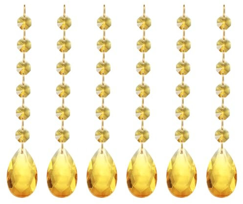 PATIKIL Lágrimas de Cristal para Lámpara de Araña, 6 Unidades de 160 mm de Longitud, Cuentas de Lámpara de Araña de 38 mm, Piezas de Prismas de Lámpara de Araña, Tono Dorado
