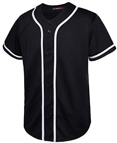 EALER BJ80 Herren Baseballtrikot, Knopfleiste, kurzärmelig, Hipster, Hip-Hop, Sportuniformen, new black, M