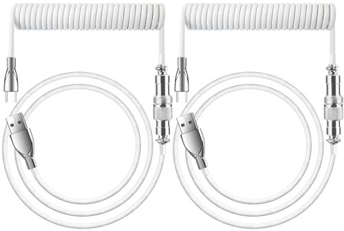 XIAWAO Custom Coiled Keyboard Cable [2-Pack 5ft], Coiled USB C Keyboard Cable for Gaming Keyboard, USB-C to USB-A Mechanical Keyboard Cable with Detachable Metal Aviator