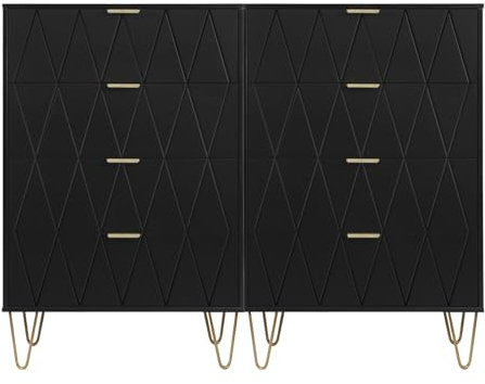 UEV Kommode 2er Set,120 x 34 x 91 cm, Schrank mit 8 Schubladen, Highboard, TV Schrank, Sideboard mit Schubladen, Schmal kommode,Schrank für Wohnzimmer Schlafzimmer,Flur(Schwarz)