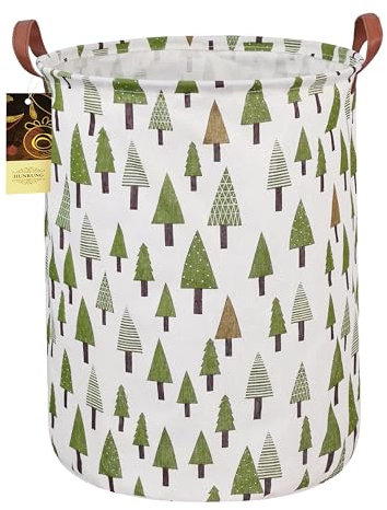 HUNRUNG Wäschekorb, großer Canvas-Stoff, leichter Aufbewahrungskorb, Spielzeug-Organizer, schmutzige Kleidung, faltbar, wasserdicht, für Studentenwohnheime, Kinderzimmer, Badezimmer (runder grüner