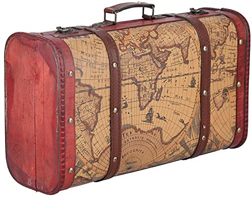 RXMORI Vintage-Koffer, Tragbar, Verbundholz, Kartenmuster-Design, Vintage-Aufbewahrungstruhe, Dekorative Aufbewahrungsboxen, Koffer mit Karte der Alten Welt, Holzkoffer für Heimdekoration