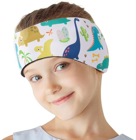 SSKHE Schwimm-Stirnband für Kinder und Erwachsene, Cartoon-Motiv, wasserdicht, verstellbar, Ohrenband, Schwimmer, Ohrenschutz (Weiß, Einheitsgröße)