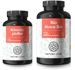 NATURE LOVE® Set - Mönchspfeffer (Agnus Castus) & Bio Maca Rot Kapseln - Hochdosiert: 10mg Mönchspfeffer (4:1 Extrakt) und 3000mg Maca pro Tag - Nahrungsergänzungsmittel