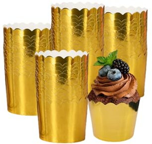 50 Pcs Gold Cupcake Liners 6 oz Foil Baking Cups Disposable Cupcake Wrappers Holders Muffin Liners,for Party Wedding Birthday Valentine