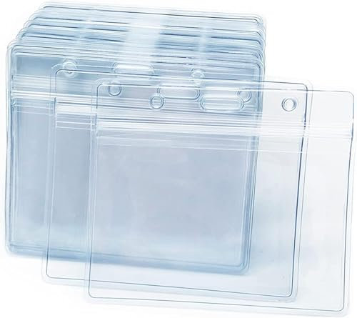 Ausweishülle Namensschilder 100Pack Horizontal Ausweishalter - 100x85mm Transparent Horizontaler Kartenhalter Kartenhülle aus PVC, wasserdicht durchsichtig Namensschildhalter für Business