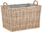 Stabiler Kaminholzkorb, Flechtkorb mit eingearbeitetem Stoff/Holzkorb aus unbehandeltem Natur-Rattan (Natur-Grau mit grauem Stoff)