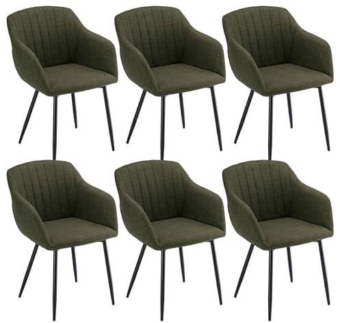Goeurvant Esszimmerstühle 6er Set mit Armlehnen - Polsterstühle aus Leinen, Küchenstühle, Armlehnenstuhl mit Metallgestell für Esszimmer, Wohnzimmer, Olivgrün
