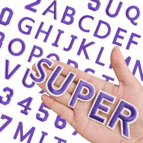 72 Pcs Iron on Letters for Fabric, Purple Alphabet Embroidered Patch A-Z, Number 0-9, Iron on Letters and Numbers for Clothes, Hat, Jeans