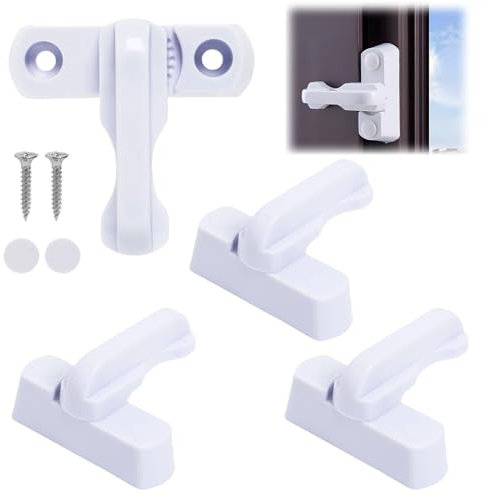 4 unidades de seguridad para ventanas antirrobo, bloqueo giratorio de 180° con tornillos de fijación, pestillo de ventana para ventana, protección antirrobo, para ventanas de una sola hoja, color