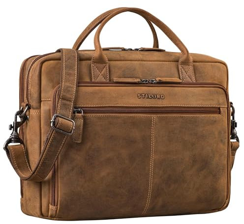 STILORD 'Zenon' Leder Aktentasche Laptoptasche 15.6-16 Zoll - Business Umhängetasche Groß - Ledertasche DIN A4 Dokumententasche - Arbeitstasche Echtleder Herren & Damen, Farbe:bergamo - braun