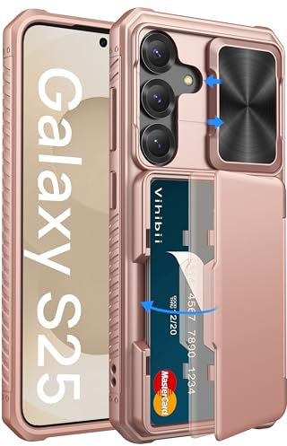 Vihibii Custodia per Samsung Galaxy S25 con scomparto per carte di credito, oro rosa