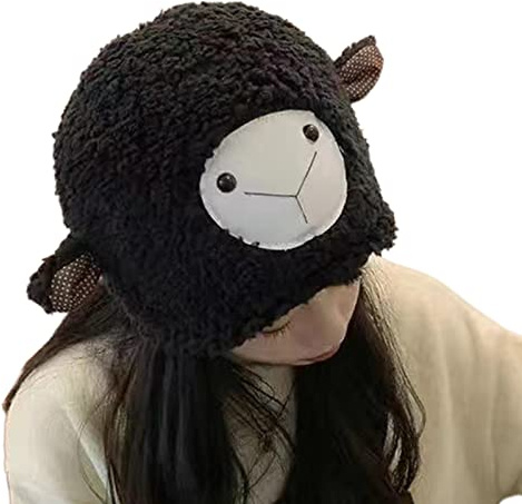 XINGLIDA Wollmütze, Schaf-Ohr-Hut, niedliche lustige Mütze, Teufel-Hut, Plüsch-Schaf-Hut, Skullies-Mütze, lustige Mütze für Mädchen,