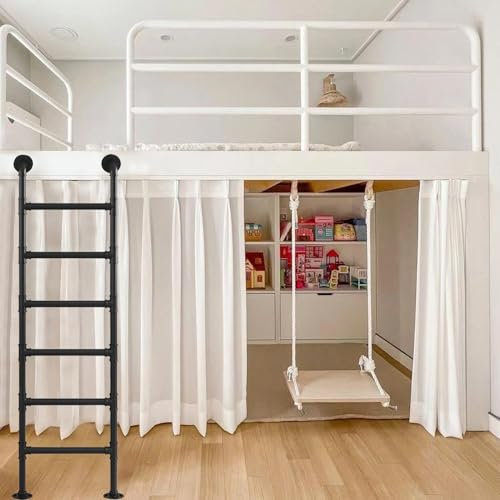 Strapazierfähige bodenstehende Dachbodenleiter, 2,1 m, Notfallleiter für den Innen- und Außenbereich, Schwarz (185 cm)