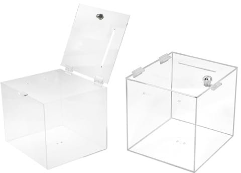 TUKA-i-AKUT 2X Acryl Losbox 20x20x20cm Abschließbar, 3mm Extra Stark Acrylglas Aktionsbox mit Schloß, Spendenbox Einwurfbox Gewinnspielbox Wahlurne Acrylbox Versperrbar, Transparent TKD8260-20cm-2X