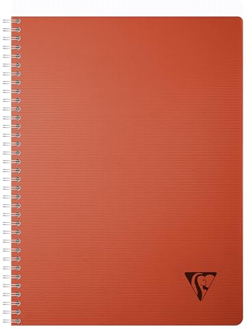 Clairefontaine 327123C Collection Linicolor ESSENCE Un Cahier à Spirale - A4 21x29,7 cm - 180 Pages Petits Carreaux - Papier Blanc 90 g - Couverture Polypro Transparent - Rouge Garance