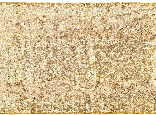 Tischläufer mit Pailletten 30cm x 5m - schimmerndes Tischband für Hochzeit Party - glamouröse Tischdeko - Fotohintergrund Deko Stoff - Eventdeko Tischdecke - Dekostoff - Gold