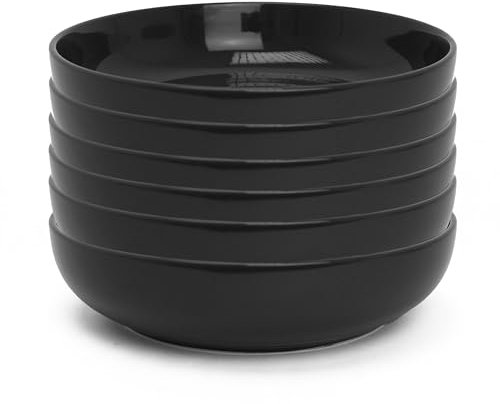 DIVCHI Dinner Bowl Set Lightweight & Stylish Tableware Bowls for Serving Cereal Soup Pasta Salads & Snacks -Dishwasher & Microwave Safe (Set Of 6, Black)