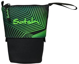 satch Pencil Slider extra groß inkl. Trennfach Reißverschlussfach Stiftehalter Geodreieck Sichtfenster für Stundenplan Seismic Green - Schwarz