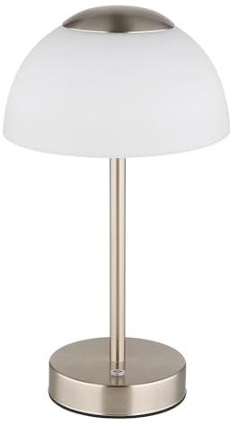 Tischleuchte mit Touchdimmer LED Nachttischlampe Akku Tischlampe Wohnzimmerlampe, Metall nickel matt Glas opal, 2,5W 150lm warmweiß-kaltweiß, DxH 15x28 cm