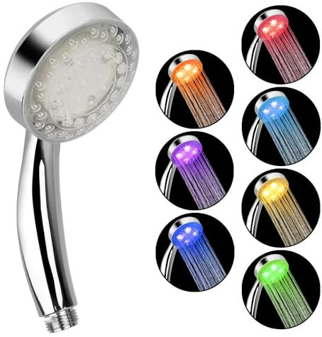 Soffione Doccia,Doccino Per Doccia Sensore di temperatura a 3 colori Soffione doccia quadrato fisso a pioggia Spray superiore Soffione doccia a LED a cambiamento graduale a 7 colori(7 color circle)