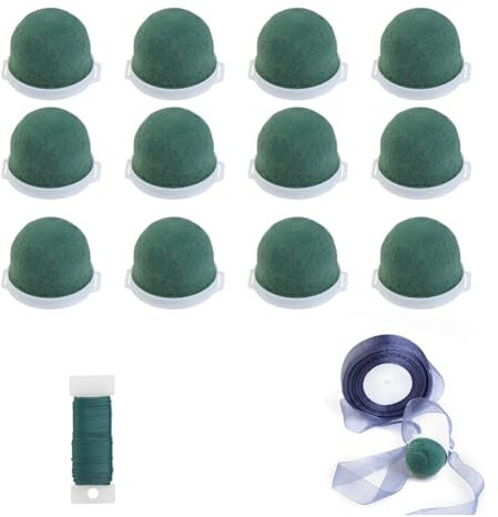 Steowsey 12 Pcs Mini Round Floral Foam Holder,Green Dry and Wet Florist Flower Block Craft Arrangement Supplies for Wine Bottle