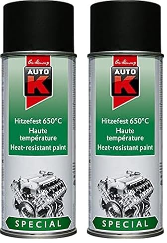AutoK Special - Hitzefester Speziallack 650°C, 400 ml, schwarz -Hoch hitzebeständig bis 650°C, ideal für Motoren oder Grills (Packung mit 2)