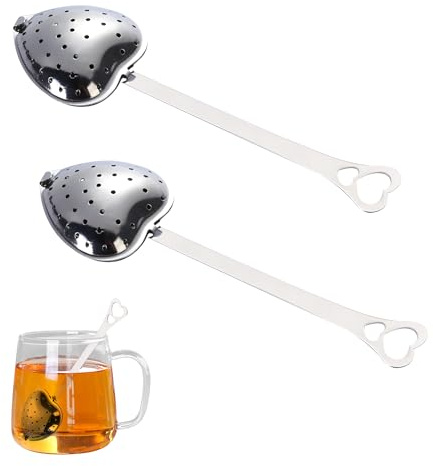 2PCS Heart Shaped Stainless Steel Tea Strainer, Reusable Tea Strainers for Loose Tea, Multifunctional Herb Infuser Filter, Cute Tea Accessories and Funny Kitchen Gadgets for Daily Tea Brewing