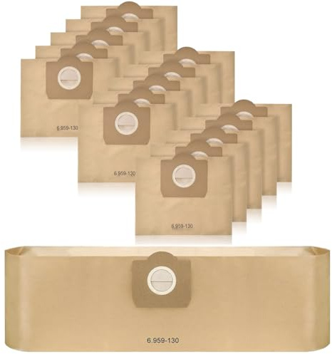 Sacchetti Filtro di Carta, 15 Pezzi Sacchetti Aspirapolvere, Sacchetto Filtro in Carta Sacco, Sacchetto Polvere per Karcher WD3 6.959-130.0, per Karcher WD3, MV3, A2201, 2204, 2504, 2554, 2251, 2604