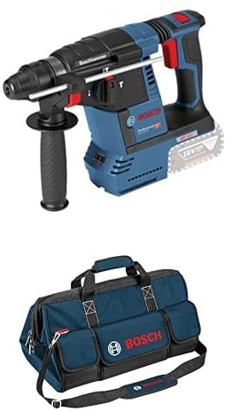 Bosch Bohrhammer GBH 18V-26 (Bohr-Ø max: Beton/Stahl/Holz 26/13/30mm, inkl. Zusatzhandgriff, Tiefenanschlag 210mm, Maschinentuch, ohne Akku/Ladegerät) + Bosch Professional Handwerkzeugtasche Größe L