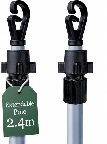 KAYNUR 2X Telescopic Washing Line Support Pole 2.4m – Heavy Duty Extendable Clothesline Prop, Adjustable Outdoor Laundry Support, Weather-Resistant Metal for Garden, Patio & Balcony