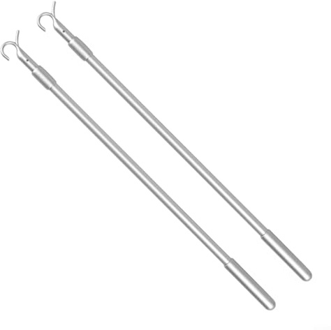 Crabop Bastone per tenda retrattile, regolabile, 45-81 cm, senza fili, con ganci a S, in lega di alluminio, per tende a rullo e per finestre, confezione da 2
