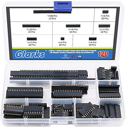 Glarks 120Pcs 2.54mm Straight Single Row PCB Board Female Pin Header Socket Connector Strip Assortment Kit for Arduino Prototype Shield(Single Row)