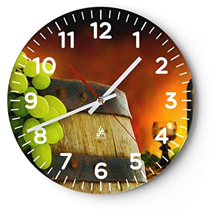 Modern Wanduhr Landwirtschaft Alkohol Fass Tasse 30x30cm Rund Klein Wand Uhr Glas Analog Zimmeruhren Küche Büro Wohnzimmer Glasuhr Wall Clock Dekoration Design Wanddekoration Küchenuhr C4AR30x30-2156